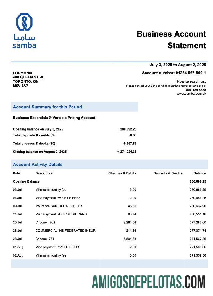 Imprimível Arábia Saudita Samba Firm Account Statement Word And PDF modelo